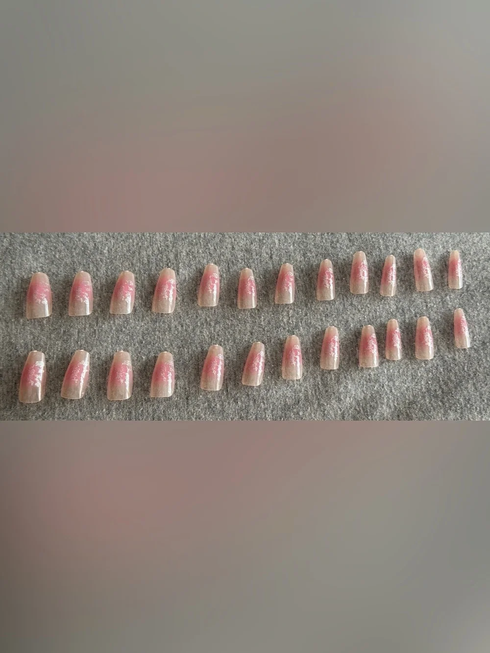 Pink Ombre Press-On Nails with Silver Flake Accents